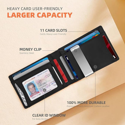 RUNBOX Money Clip Wallets for Men,Slim Leather Mens Bifold Wallet,RFID Blocking Front Pocket Wallet,Thin Credit Card Holder with Gift Box