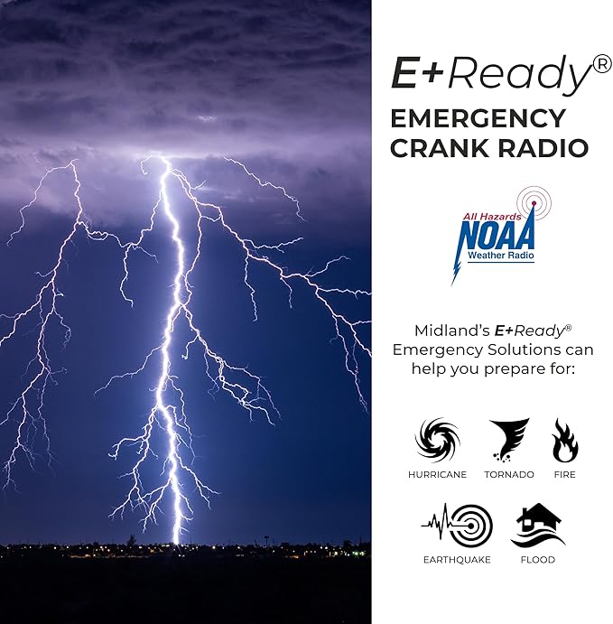 Midland ER50 Emergency Radio with Weather Alert and Flashlight - Hand Crank or Solar Power NOAA Weather Radio for Home or Travel with AM/FM Tuner