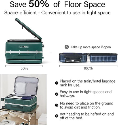 Hanke Top Opening Carry On Luggage, 20 Inch Zipperless Aluminum Frame Wide Handle Luggage, All-PC Hard Shell Trunk Suitcase with Spinner Wheels, TSA Airline Approved (Blackish Green, 40L)