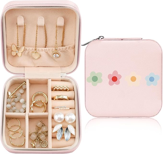 MAYCARI Jewelry Box with Cute Daisy Flower Pattern Design, PU Leather Jewelry Travel Organizer Case-Rings/Earrings/Necklace Storage Box for Women Birthday Mom Friends Her Bridesmaids Girls s