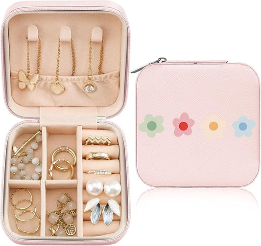 MAYCARI Jewelry Box with Cute Daisy Flower Pattern Design, PU Leather Jewelry Travel Organizer Case-Rings/Earrings/Necklace Storage Box for Women Birthday Mom Friends Her Bridesmaids Girls s
