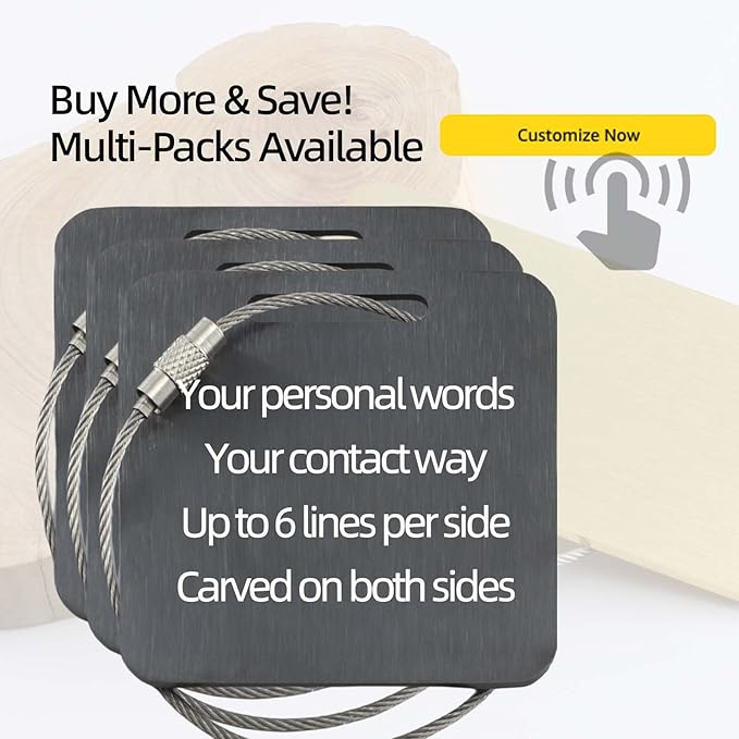 Durable Personalized Luggage Tags for Suitcases,Cruise Essentials Travel Tags for Luggage,Travel Bag Labels,Travel Essentials Heavy-Duty Stainless Steel Black Square Suitcases Tags no icon