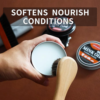 Black Brown Shoe Polish Kit Saddle Soap Mink Oil Leather Boot Shoe Shine Kit Conditioner Cream Wax Care Clearner Set