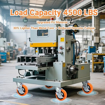 6 Inch Industrial Casters - Castor Wheels Sets 4 Heavy Duty with Dual Ball Bearing, Polyurethane Wheel Capacity up to 4500 lbs, Plate Swivel Wheels for Workbench, Equipment(4 Brake)