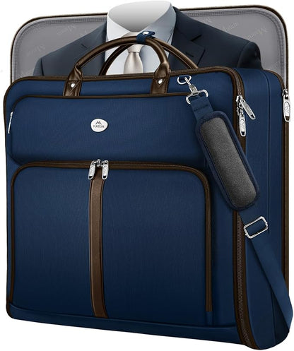 MATEIN Suit Bag Travel, Large Travel Garment Bag Up to 7 Suits with Strap, Business Foldable Garment Carrier Fit 17.3 inch laptop, 2 in 1 Carry On Hanging Luggage Suitcase with Shoe Compartment, Blue
