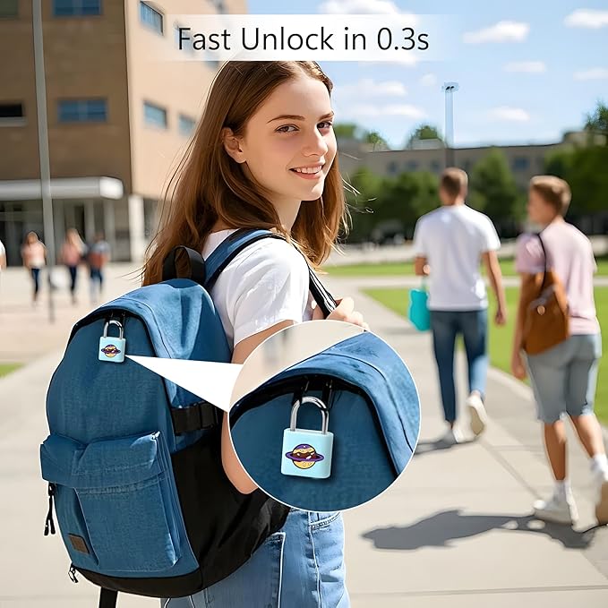 UMIKSMART Biometric Smart Lock, Keyless Fingerprint Padlock with USB Charging,Smart Padlock Gift for Students, Gym Lockers, School Lockers, Luggage, Storage Boxes, Fences, Backpacks, Cosmic Blue Set