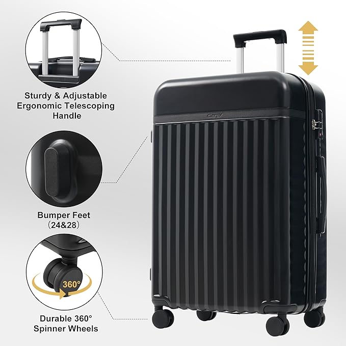 Merax Luggage Sets 5 Piece,Hardshell Expandable Suitcase with Spinner Wheels and Travel Bags,Lightweight Carry on Luggage,20/24/28IN,Black
