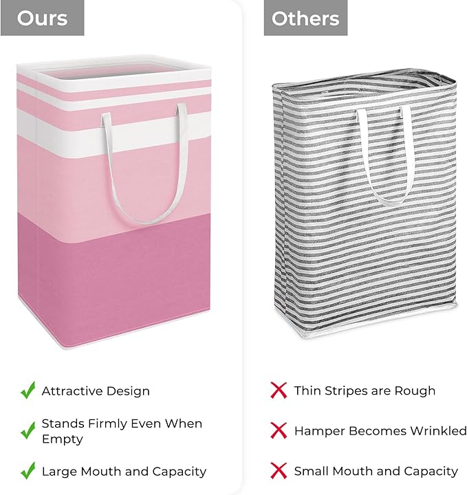 HomeHacks 2 Pack Large Laundry Baskets, Waterproof, Freestanding Laundry Hampers, Collapsible Clothes Hamper with Reinforced Handles in Laundry, College Dorm, Bathroom, Bedroom (Blue+Pink, 88Lx2)