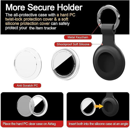 Upgrade Compatible with AirTag Holder Keychain Waterproof Silicone for Air Tag Case with Transparent Shell Key Ring Tags Chain for Apple GPS Item Finders Accessories, Dark Blue