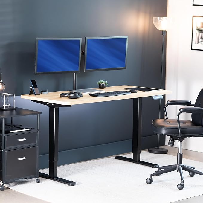 VIVO Electric 55 x 28 in Dual Motor Sit Stand Desk, Memory Height Adjustment, 2B Series, Light Wood Top Black Frame, DESK-KIT-2B55C