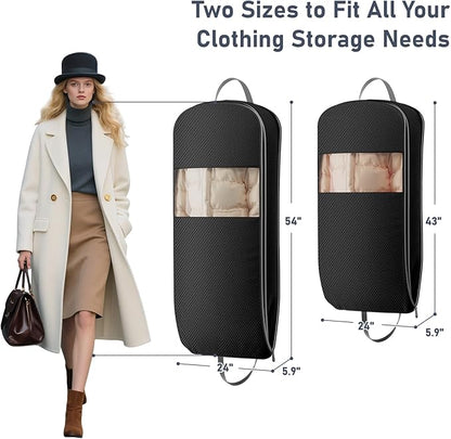 DIMJ 2 Pack 43" Space Saving Garment Bags for Hanging Clothes With Compression Zipper Carry Handles and Window, Washable Suit Bag for Dress, Clothes, Coats, Down Jacket, Closet, Moving, Travel