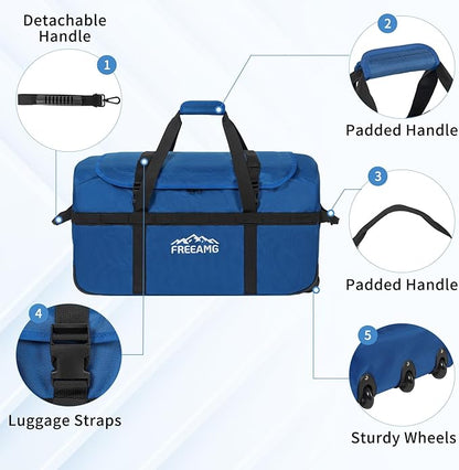 116L Foldable Rolling Duffel Bag with 3 Wheels And Handle, 30 inch Large Travel Duffle Bag for Travel, Camping, Outdoors