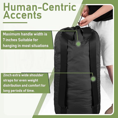 Laundry Bag Backpack, Large Travel Laundry Bags with Shoulder Straps & Mesh Pocket Durable Polyster Clothes Hamper Bag for College Laundromat Apartment (Black, Large)