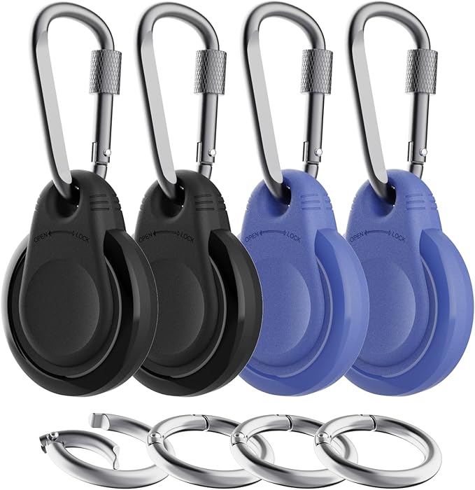 Waterproof Holder for AirTag Keychain Lock Case for Apple AirTags Keyring Durable Lightweight Cover for AirTag for Keys Kids Luggage Backpacks Pet Collar Black Blue 4Pack
