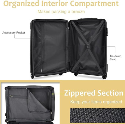 20in Carry On Luggage Hardshell Suitcase with Spinner Wheels Lightweight Lugagge Design Waterproof Durable for Travel, White Luggage (White + Green)