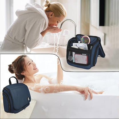 Goloni Hanging Toiletry Bag with Hook, Large Makeup Bag Travel Organizer, Water-Resistant Hanging Cosmetic Bag with 10 Compartments for Women & Men,Blue