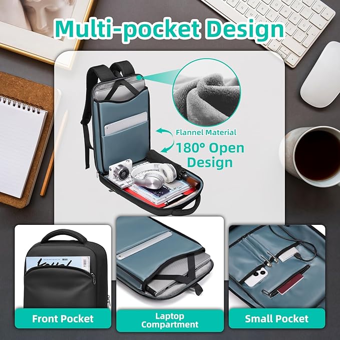 Slim Laptop Backpack for Men 15.6 inch Mens Computer Backapcks Small Travel Backpack Lightweight Waterproof Anti Theft Business Carry on Bag with USB Charging Port for Work Office College