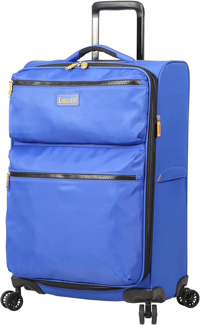 LUCAS Designer Luggage Collection - Expandable 24 Inch Softside Bag - Durable Mid-sized Ultra Lightweight Checked Suitcase with 8-Rolling Spinner Wheels (Royal Blue)