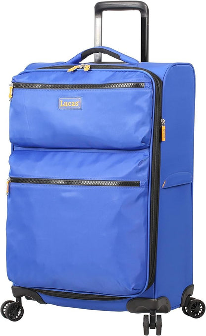 LUCAS Designer Luggage Collection - Expandable 24 Inch Softside Bag - Durable Mid-sized Ultra Lightweight Checked Suitcase with 8-Rolling Spinner Wheels (Royal Blue)
