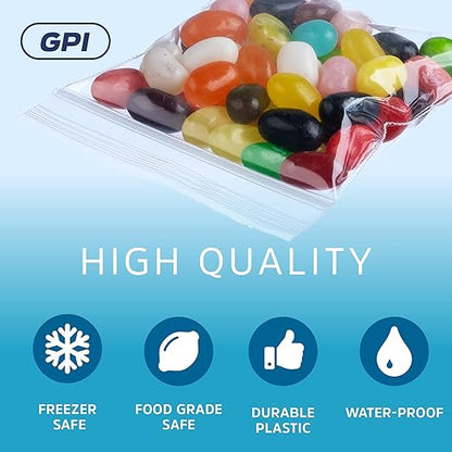 Clear Plastic RECLOSABLE Zip Bags - Bulk GPI Pack of 500 2" x 2" 2 mil Thick Strong & Durable Poly Baggies with Resealable Zip Top Lock for Travel, Storage, Packaging & Shipping.