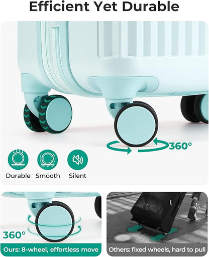 BAGSMART Carry On Luggage 22x14x9 Airline Approved with Spinner Wheels,100% PC Hardside Expandable Luggage with TSA Lock for Trips, 20 Inch Rolling Suitcases for Men Women,Green