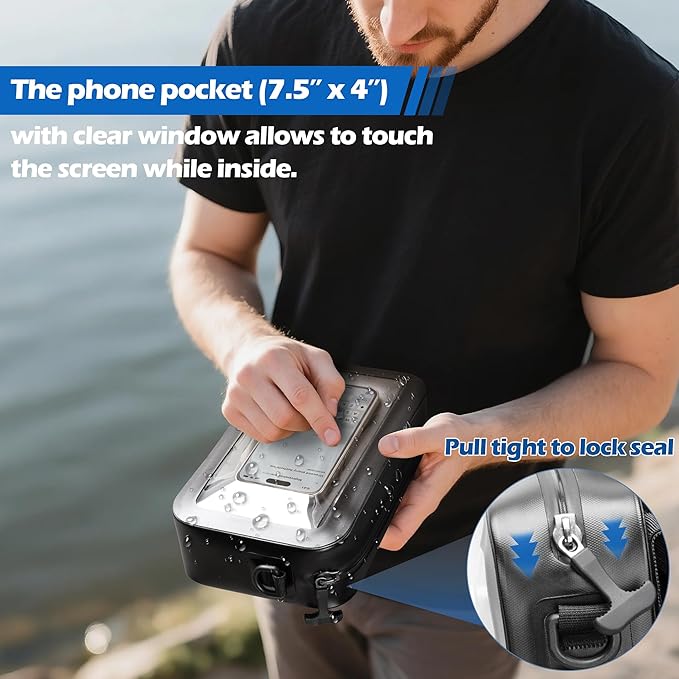 Waterproof Sling Bag with Phone Touch Screen Feature and Back Molle System, Waterproof Fanny Pack with a Carabiner and a Whistle, Black
