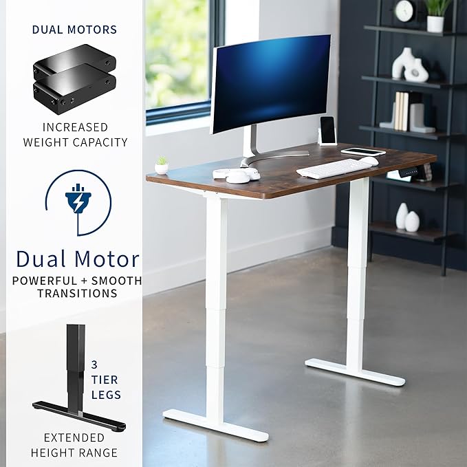 VIVO Electric 55 x 28 in Dual Motor Sit Stand Desk, Memory Height Adjustment, 2B Series, Rustic Vintage Brown Top White Frame, DESK-KIT-2W55N