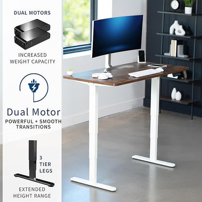 VIVO Electric 55 x 28 in Dual Motor Sit Stand Desk, Memory Height Adjustment, 2B Series, Rustic Vintage Brown Top White Frame, DESK-KIT-2W55N