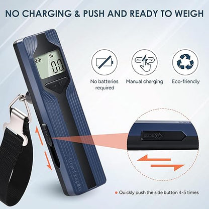 travel inspira Luggage Scale Battery-Free, Travel Essentials, Portable Handheld Digital Suitcase Weight Scale for for Travel Accessories, 110lbs/50kg (Dark Blue)