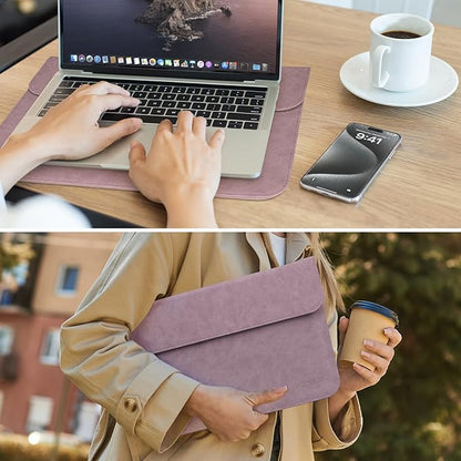 Allinside 13 Inch Laptop Sleeve Case for MacBook Air 13 2018-2025/MacBook Pro 13 2016-2022/Macbook Pro 14 2021-2024, Waterproof Matte PU Leather Horizontal Envelope Protective Case Cover, Purple