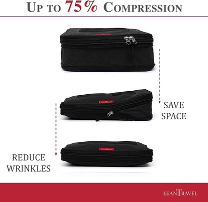 LeanTravel Compression Packing Cubes for Travel Organizers with Double Zipper (3-Pack (2L+1M), Black)