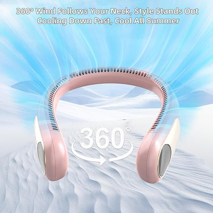 Portable Neck Fan,Personal Wearable Bladeless Fan,LED Display,4-Speeds,6000mAh USB Rechargeable,360° Strong Cooling Wind,Hands Free,White Elephant Gift,Christmas Gifts for Men Women Dad Mom (Pink)