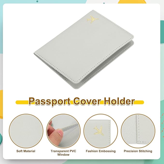 uxcell Passport Cover Holder, Waterproof PU Leather Passport Cover Card Protector Sleeve for Women & Men Document Organizer Travel Accessories for Anniversary Wedding Gift, Grey