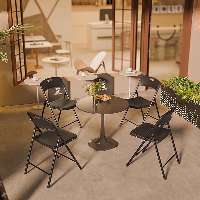 Bonnlo 2-Pack Black Plastic Folding Chairs, Portable Seat with Sturdy Steel Frame for Indoor & Outdoor Use, Perfect for Banquet, Party, Wedding, Office, and Camping