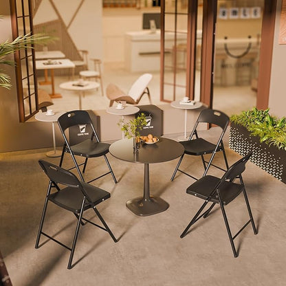 Bonnlo 20-Pack Black Plastic Folding Chairs, Portable Seat with Sturdy Steel Frame for Indoor & Outdoor Use, Perfect for Banquet, Party, Wedding, Office, and Camping