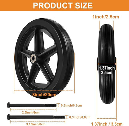 4Pcs 8 Inch Solid Replacement Wheels - Environmentally Friendly Rubber Material, Wear-Resistant PU Tires, Anti-Slip, and Durable ABS Wheel Hub - Easy to Install (4 Pcs)