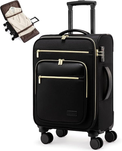 LOVEVOOK Carry on Suitcase 22x14x9 Airline Approved,20 inch Lightweight Waterproof Suitcases with 360° silent swivel wheels, TSA Lock and Compartment, Large Capacity travel Suitcase Black