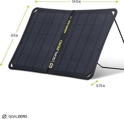Goal Zero Venture 35 Portable Charger Power Bank with Nomad 10 Solar Panel Kit 9600mAH 18W USB-C Power Delivery Port, 2 USB Outputs IP67 Rating 50 Lumens Flashlight