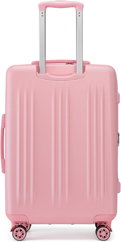 Kono Lightweight 24 Inch Expandable Luggage with Quiet Spinner Wheels TSA Lock, Scratch and Drop Resistant PC+ABS Hardside Durable Medium Checked Suitcase, Pink