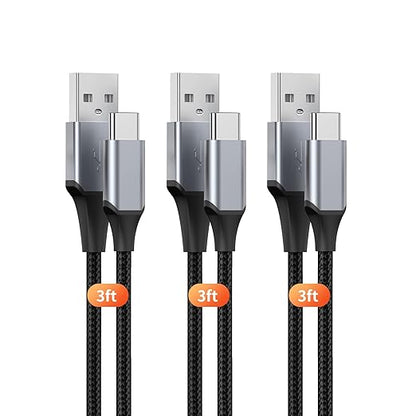 USB-C Cable 3A Fast Charging, 3-Pack 3ft USB A to Type C Charge Nylon Braided Cord for Type-C Devices - Black
