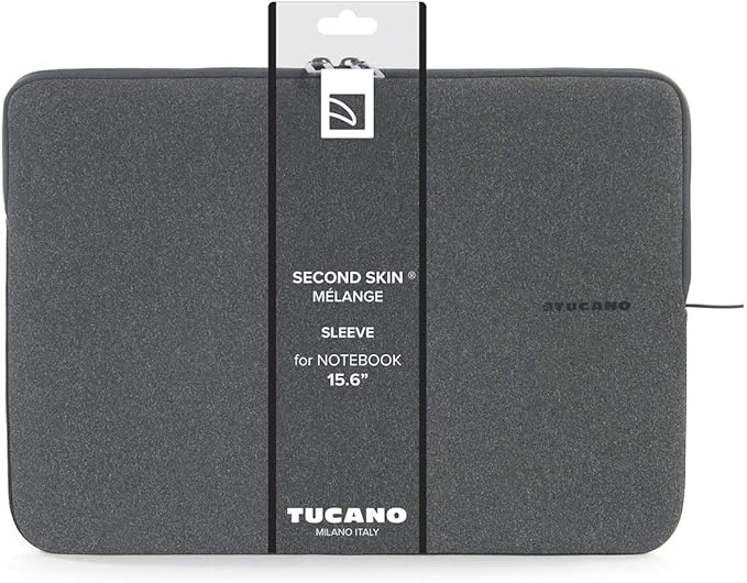 TUCANO Melange Neoprene Sleeve Comp. with MacBook Pro 16” / Laptop up to 15.6”, 4mm Thick, Anti-Slip, Anti-Scratch Grey Black