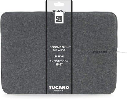 TUCANO Melange Neoprene Sleeve Comp. with MacBook Pro 16” / Laptop up to 15.6”, 4mm Thick, Anti-Slip, Anti-Scratch Grey Black