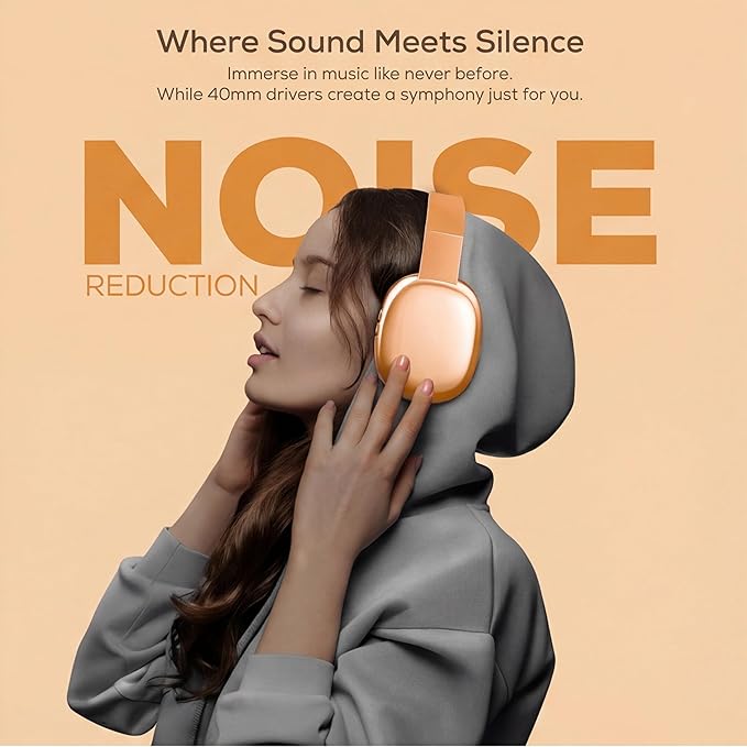Gabba Goods Wireless Over Ear Bluetooth Headphones with Microphone - Wireless Headset -Noise Reduction - Bluetooth, Wired,Built in Micro SD for Travel, Home, Work TV,PC,Gaming,Cellphone (Orange)