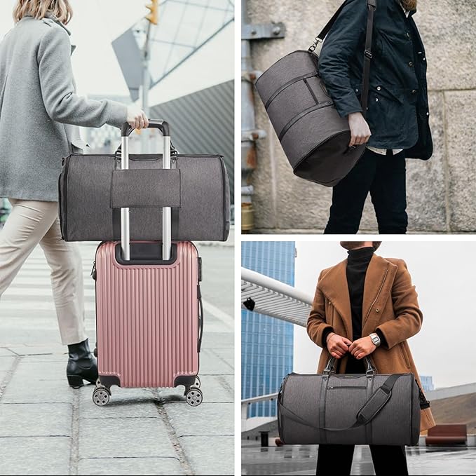 Carry On Garment bag, Garment Bag for Travel?Convertible Duffel Bag with Shoe Compartment, Perfect for Business Trips and Weekend Getaways(Grey)