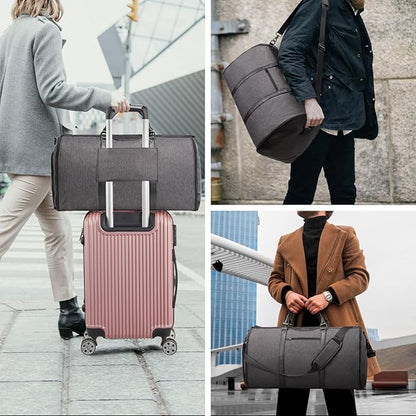 Carry On Garment bag, Garment Bag for Travel?Convertible Duffel Bag with Shoe Compartment, Perfect for Business Trips and Weekend Getaways(Grey)