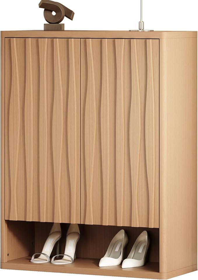 Shoe Cabinet - 2 Doors Shoe Cabinet Storage for Entryway, Modern 4 Shelves Shoe Storage Organizer with Easy Push to Open Doors to 24 Pairs