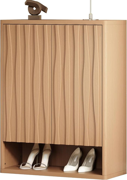 Shoe Cabinet - 2 Doors Shoe Cabinet Storage for Entryway, Modern 4 Shelves Shoe Storage Organizer with Easy Push to Open Doors to 24 Pairs