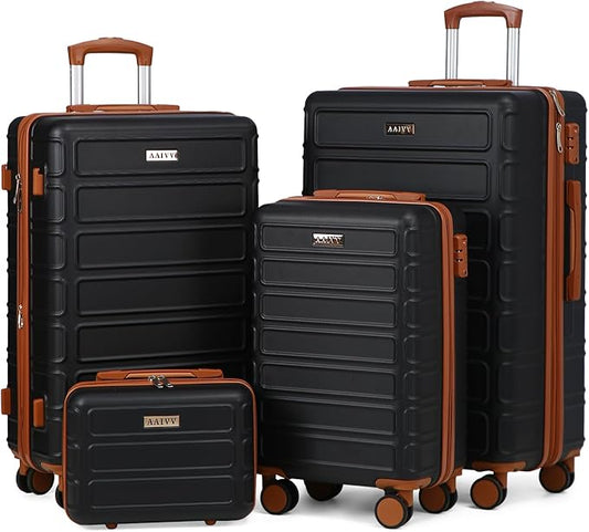 4 Piece Luggage Set Expandable ABS Travel Suitcase Set TSA Lock Hardshell Durable Lightweight Traveling Luggage Sets Gift for Back to School (Black, 28in26in20in13in)