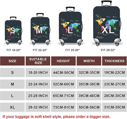 WUJIAONIAO Travel Luggage Cover Baggage Suitcase Cover Protector Skins 18-32 Inch (map, M (for 22-24 inch luggage))