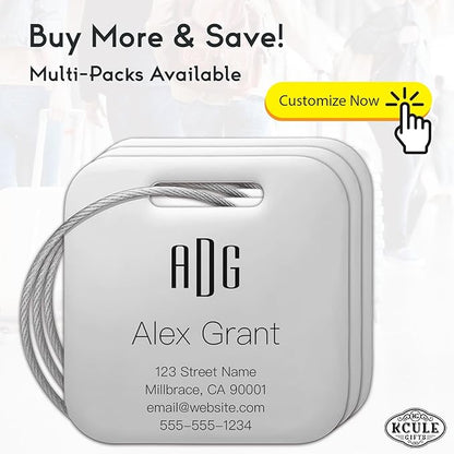 Personalized Luggage Tags for Suitcases - Stainless Steel Custom Luggage Tags for Backpacks & Bags, Sturdy, Waterproof & Heavy Duty (Silver/Square)